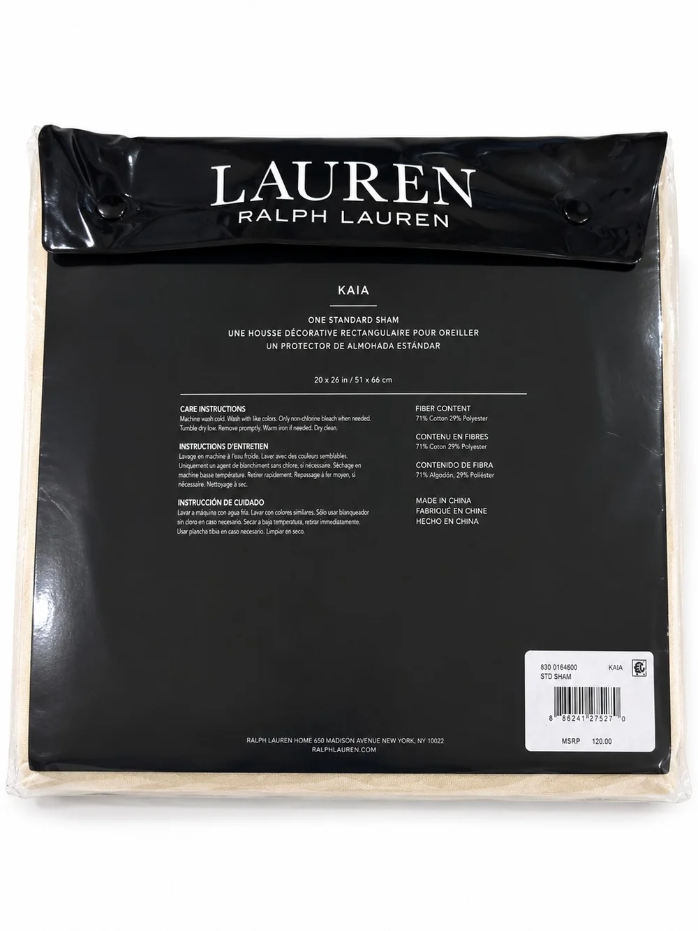 Lauren Ralph Lauren Cream Standard Sham with Black Packaging